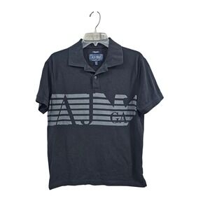 Girogio Armani Jeans AJ Logo Black Pique Cotton Short Sleeve Polo Shirt‎ Large